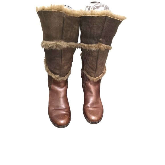 Born Maritime Women's Faux Fur-Lined Brown Leather Suede Winter Boots Foldable S - Picture 1 of 8